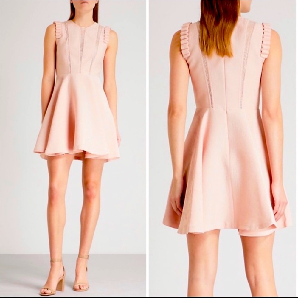 Sandro Paris Lace Inset Ruffle Dress in Blush
38; US 4-6 / Medium
